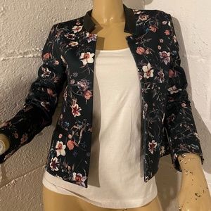 ZARA Basic Dark Navy Blue Jacket with Floral Pattern
